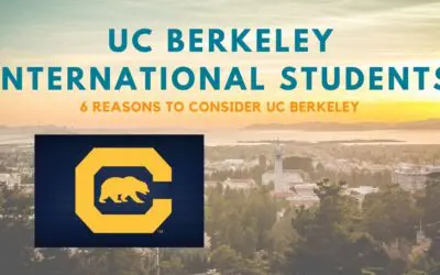 UC Berkeley, Sunset Overview, Title Blog Post: UC Berkeley International Students (6 Reasons Why) Blue and Orange Letters w/UCB Cal Bear Official Logo